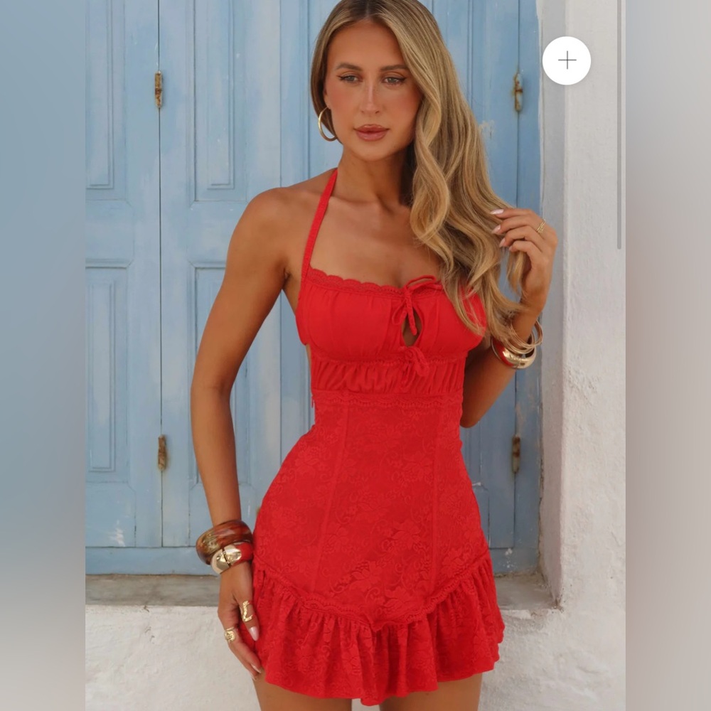 Lace Red Halter Mini Dress
